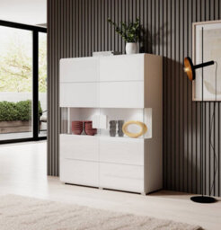 Arte Toledo 42 Display Cabinet - Elegant White Gloss With Led Lighting Option - W1220mm X H1520mm X D390mm - thumbnail 3