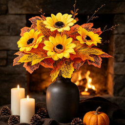 Amorly 5 Pcs Fall Artificial Sunflowers And Mums Cemetery Flowers For Table Centerpieces Vase Floral Arrangement Home Kitchen Decor - thumbnail 2