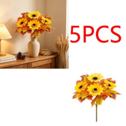 Amorly 5 Pcs Fall Artificial Sunflowers And Mums Cemetery Flowers For Table Centerpieces Vase Floral Arrangement Home Kitchen Decor - thumbnail 1