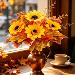 Amorly 5 Pcs Fall Artificial Sunflowers And Mums Cemetery Flowers For Table Centerpieces Vase Floral Arrangement Home Kitchen Decor - thumbnail 4