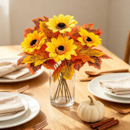 Amorly 5 Pcs Fall Artificial Sunflowers And Mums Cemetery Flowers For Table Centerpieces Vase Floral Arrangement Home Kitchen Decor - thumbnail 5