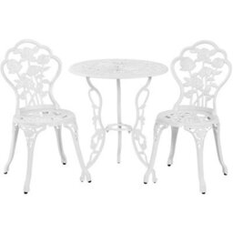 3 Piece Patio Bistro Table Set With Umbrella Hole Outdoor Metal Furniture White