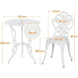 3 Piece Patio Bistro Table Set With Umbrella Hole Outdoor Metal Furniture White - thumbnail 2
