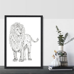 Artze Wall Art Line Art Lion Geometric Animal Art Print With Black Frame Size: A4 - thumbnail 2