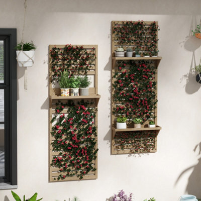 Outsunny Wall Mounted Plant Stands Set Of 2 With Shelves And Slatted Trellis - image 1