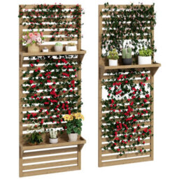 Outsunny Wall Mounted Plant Stands Set Of 2 With Shelves And Slatted Trellis - thumbnail 2