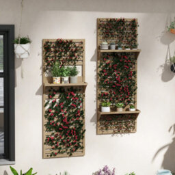 Outsunny Wall Mounted Plant Stands Set Of 2 With Shelves And Slatted Trellis - thumbnail 1
