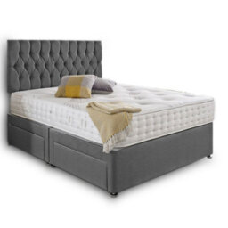 Dining Tables Beirut Matching Headboard Divan Set, 2 Drawer On Same Side With Sprung 1500 Comfort Mattress - Damask Fabric Grey - King - thumbnail 4