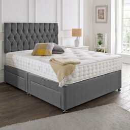 Dining Tables Beirut Matching Headboard Divan Set, 2 Drawer On Same Side With Sprung 1500 Comfort Mattress - Damask Fabric Grey - King - thumbnail 1