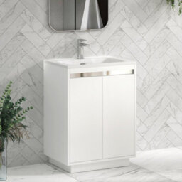 Royal Bathrooms Orion 600mm Matt White 2 Door Freestanding Vanity Unit With Stone Basin & Chrome Strip - thumbnail 4