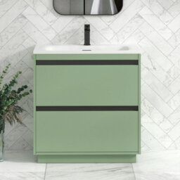 Royal Bathrooms Orion 600mm Matt White 2 Door Freestanding Vanity Unit With Stone Basin & Chrome Strip - thumbnail 1