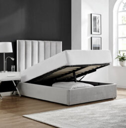 Chloe Light Grey Velvet Double 4Ft 6 Fabric With Silver Chrome Trim And Ottoman Storage Gas Lift Bed - thumbnail 2