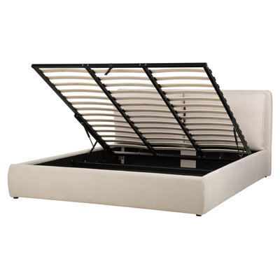 Beliani Ottoman Bed Fabric Bajonna 180 X 200 Cm (Eu Super King) Light Beige - image 1