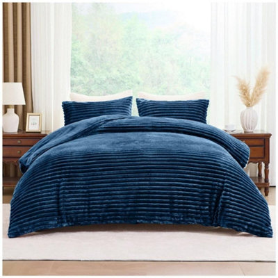 Home Luxe Interiors Plush Faux Fur Chunky Ribbed Navy Bedding Duvet Cover Set - image 1