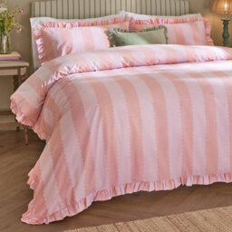 Wylder Birdie Stripe Ruffle Duvet Cover Set, Pink/raspberry, Super King - thumbnail 3
