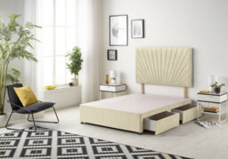 "Somnior Beds Platinum Divan Bed Base With 4 Drawers & 30"" Headboard - Linen Fabric, Beige, 5Ft King"