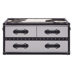 Orsina Black & White Genuine Cowhide Coffee Table,rectangular Table With Three Drawers,table With Leather Handles - thumbnail 6