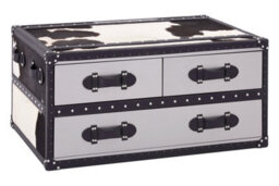 Orsina Black & White Genuine Cowhide Coffee Table,rectangular Table With Three Drawers,table With Leather Handles - thumbnail 2
