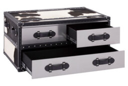 Orsina Black & White Genuine Cowhide Coffee Table,rectangular Table With Three Drawers,table With Leather Handles - thumbnail 5