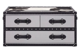 Orsina Black & White Genuine Cowhide Coffee Table,rectangular Table With Three Drawers,table With Leather Handles
