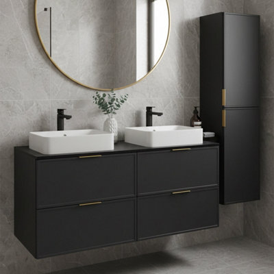 Heze Furniture Slim Modern 2 Cabinets Set Vanity Unit 120Cm With Worktop & Tall Cabinet 136Cm - Anthracite - image 1