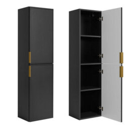 Heze Furniture Slim Modern 2 Cabinets Set Vanity Unit 120Cm With Worktop & Tall Cabinet 136Cm - Anthracite - thumbnail 3