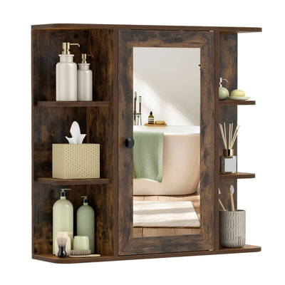 Gainoom Bathroom Wall Cabinet Brown With Mirror Modern Wall Mounted Medicine Cabinet W/3 Internal Shelves - image 1