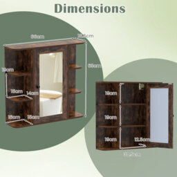 Gainoom Bathroom Wall Cabinet Brown With Mirror Modern Wall Mounted Medicine Cabinet W/3 Internal Shelves - thumbnail 2