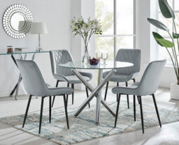Furniturebox Uk Selina Round Dining Table And 4 Grey Pesaro Black Leg Chairs