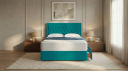 Adore Designs Diamond Cut Bumper Plush Velvet Divan Bed, Headboard & Mattress - 5Ft Kingsize - Mallard - 2 Drawers Same Side - thumbnail 2