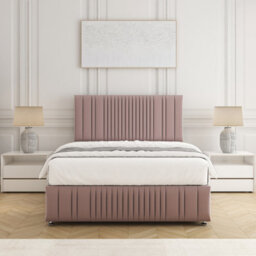 Bsspoke Rosie Divan Bed Set Pink Plush Velvet 24Inch Headboard & Footboard & 2 Drawers Same Side & Mattress In All Sizes - thumbnail 2