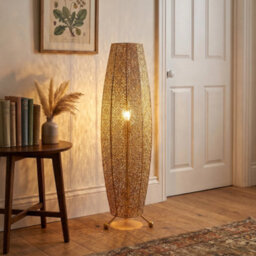 Happy Homewares Traditional And Ornate Floral Moroccan Floor Lamp In Satin Gold - thumbnail 6