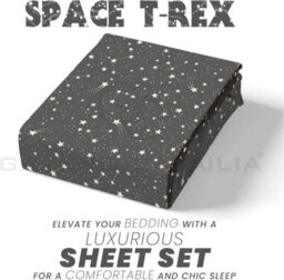 Gc Gaveno Cavailia Animal Print Stars Patterend Dinosaur Grey Single Fitted Sheet Luxurious Soft & Cosy Bed Sheet - thumbnail 5
