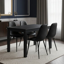 Kosy Koala Dark Grey Arrow Design Dining Table Set With 4 Black Gem Pattern Chairs Dining Furniture Set - thumbnail 1