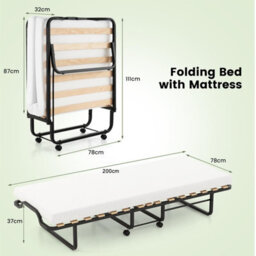 Costway Folding Bed Frame Portable Metal Guest Bed With 10Cm Memory Foam Mattress - thumbnail 2