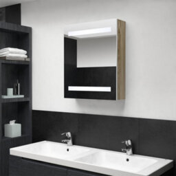 Berkfield Led Bathroom Mirror Cabinet White And Oak 50X14X60 Cm