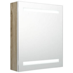 Berkfield Led Bathroom Mirror Cabinet White And Oak 50X14X60 Cm - thumbnail 2