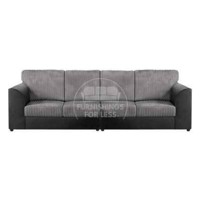 Furnishings For Less UK Luxor Long Fabric Jumbo Cord 4 Seater Sofa - Full Back Grey - image 1