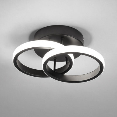 Pheashine Black Crossed Dual Ring Aluminium Led Flush Mount Ceiling Light 22W 6500K Cool White For Living Room, Bedroom, Kitchen - image 1