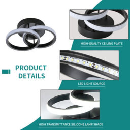 Pheashine Black Crossed Dual Ring Aluminium Led Flush Mount Ceiling Light 22W 6500K Cool White For Living Room, Bedroom, Kitchen - thumbnail 5