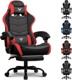 Luckracer Gaming Chair, Heavy Duty Computer Chairs With Footrest Linkage Armrest And Lumbar Support, Ergonomic Office Chair, Red