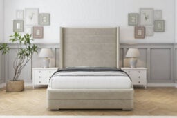 "Sloomy Sterling Cream Plush Bed Frame With Mattress With 50""  Upholstered Wingback Headboard 4' Small Double" - thumbnail 1