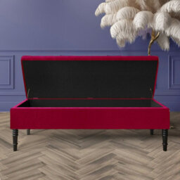 Safar 180Cm Ottoman Storage Bench - Plush Velvet Shoe Bench -  Red Lined Upholstery Storage Footstool - thumbnail 2