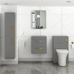 Royal Bathrooms 500mm Wall Hung Vanity Unit 2 Drawer Indigo Grey Gloss - Storage Cabinetwith Brushed Brass Handle - thumbnail 2
