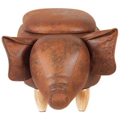 Beliani Elephant Kids Stool Storage Brown Faux Leather With Rubberwood Legs, W70 X D32 X H35Cm - image 1