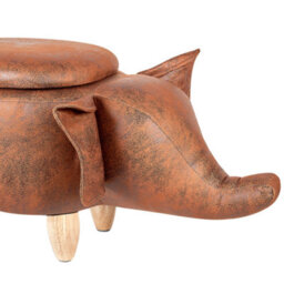Beliani Elephant Kids Stool Storage Brown Faux Leather With Rubberwood Legs, W70 X D32 X H35Cm - thumbnail 8