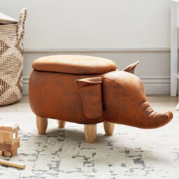 Beliani Elephant Kids Stool Storage Brown Faux Leather With Rubberwood Legs, W70 X D32 X H35Cm - thumbnail 2