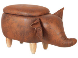 Beliani Elephant Kids Stool Storage Brown Faux Leather With Rubberwood Legs, W70 X D32 X H35Cm - thumbnail 3