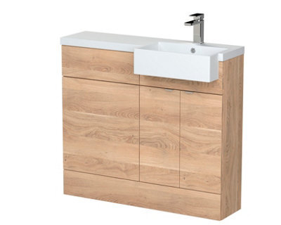 Hudson Reed Fusion Floor Standing Combination Vanity Unit & Right Hand Semi Recessed Basin, Sink Vanity Unit, Bleached Oak, 1000mm - image 1