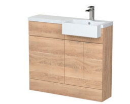 Hudson Reed Fusion Floor Standing Combination Vanity Unit & Right Hand Semi Recessed Basin, Sink Vanity Unit, Bleached Oak, 1000mm - thumbnail 2